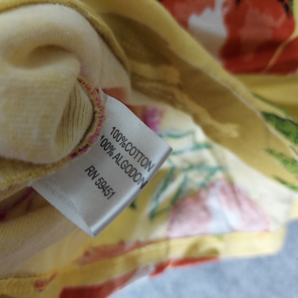 VTG Jane Ashley 100% Cotton Top S Petite Yellow Tropical Flamingo Embellished - Picture 7 of 7